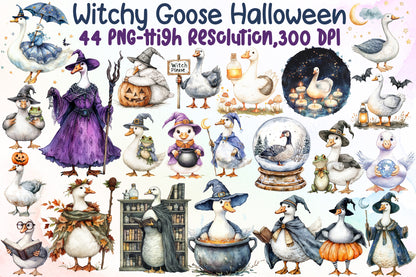 Witchy Goose Halloween Clipart PNG Bundle
