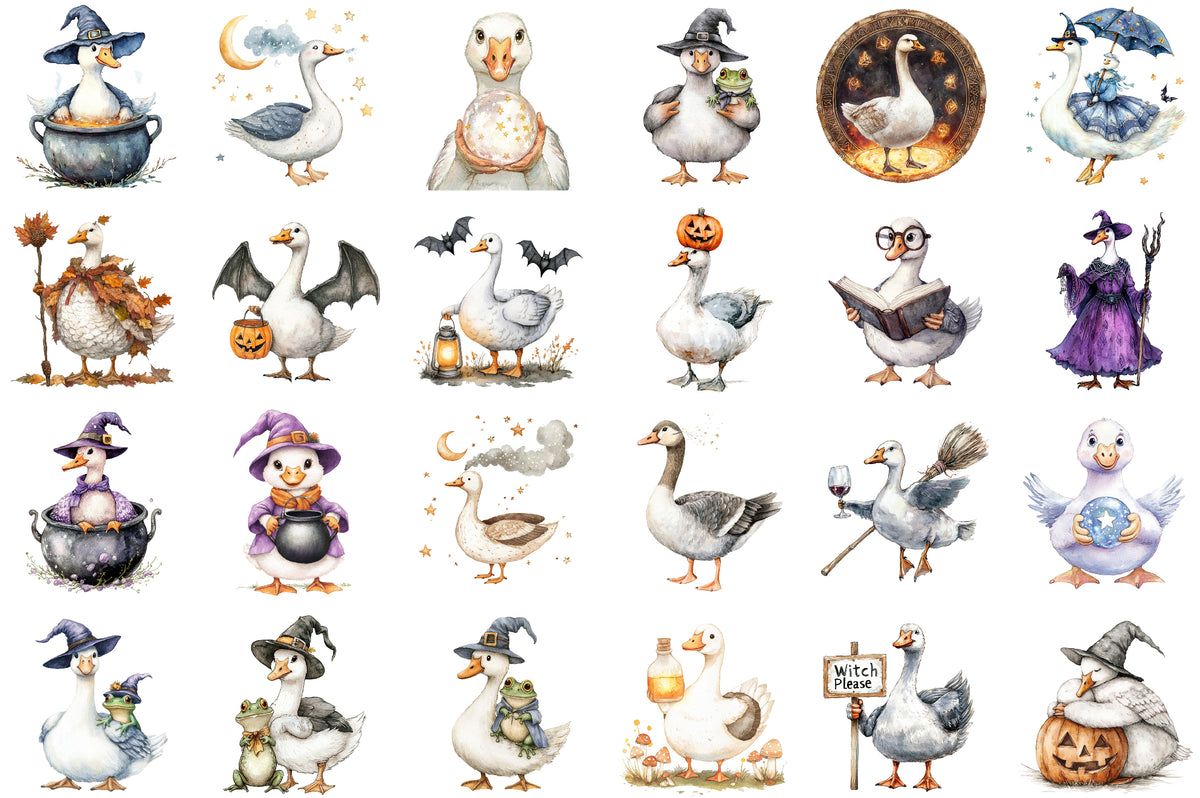 Witchy Goose Halloween Clipart PNG Bundle