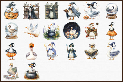 Witchy Goose Halloween Clipart PNG Bundle