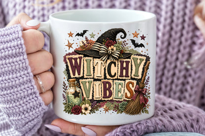 Witchy Vibes Halloween PNG Witch Hat Broom Sublimation Design