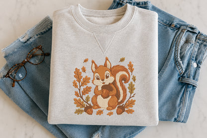 Woodland Squirrel Embroidery Design – Cute Squirrel Machine Embroidery Pattern, Woodland Nature & Forest Animal Embroidery Design