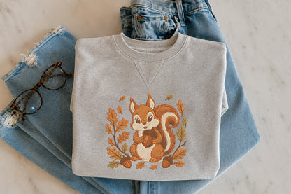 Woodland Squirrel Embroidery Design – Cute Squirrel Machine Embroidery Pattern, Woodland Nature & Forest Animal Embroidery Design
