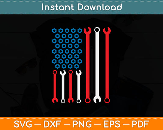 Wrench Flag Vintage Fathers Day Patriotic Mechanic Dad Svg Digital Cutting File
