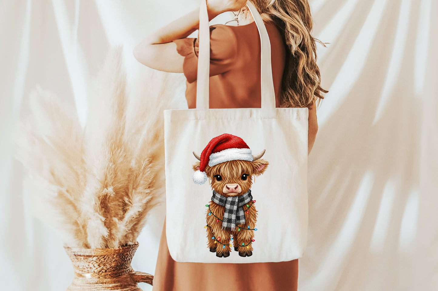 Yarn Crochet Highland Cow Christmas PNG