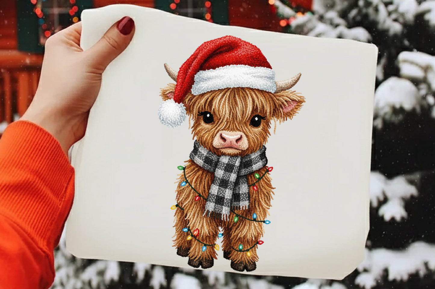 Yarn Crochet Highland Cow Christmas PNG
