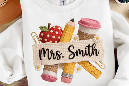 Yarn Crochet Personalized Teacher PNG Mrs Smith School Sublimation