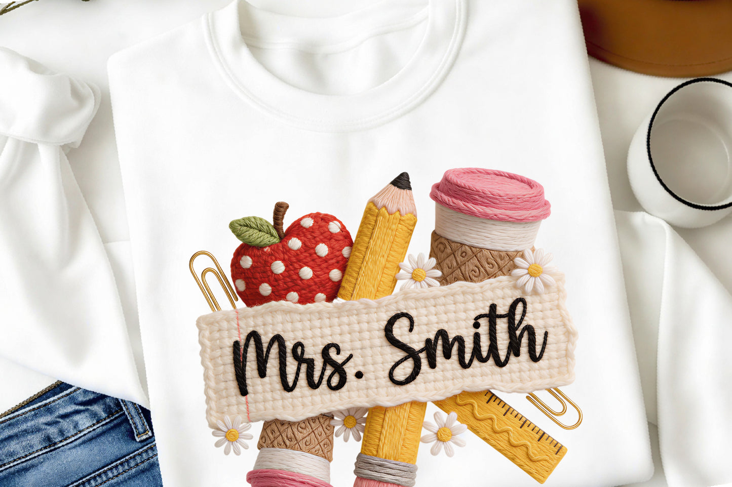 Yarn Crochet Personalized Teacher PNG Mrs Smith School Sublimation