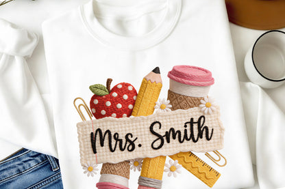 Yarn Crochet Personalized Teacher PNG Mrs Smith School Sublimation