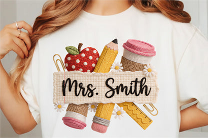 Yarn Crochet Personalized Teacher PNG Mrs Smith School Sublimation