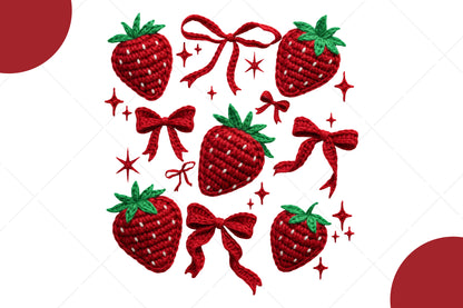 Strawberry Coquette PNG, Crochet Yarn Bow Strawberry Sublimation Design
