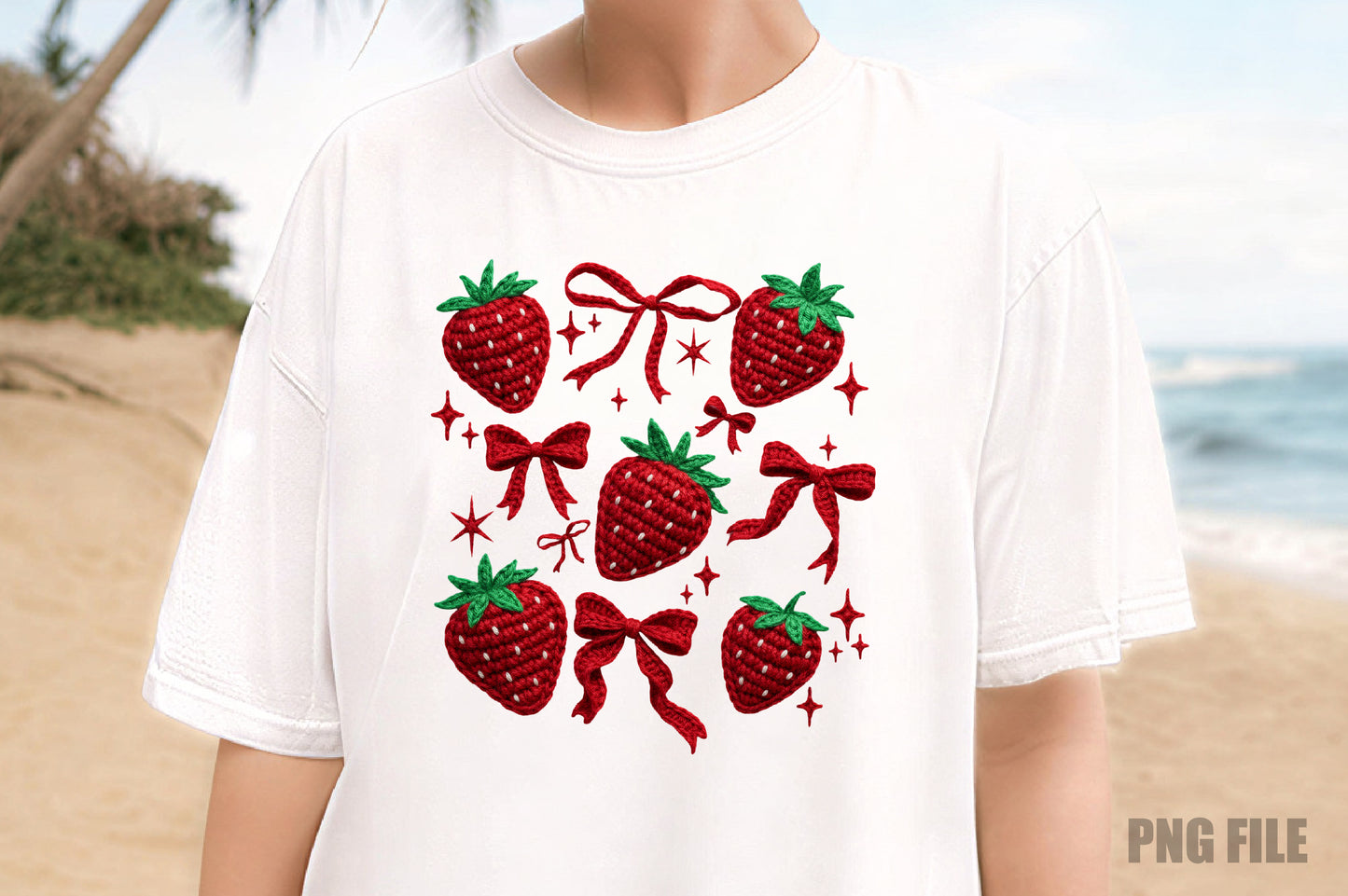 Strawberry Coquette PNG, Crochet Yarn Bow Strawberry Sublimation Design