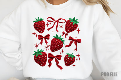 Strawberry Coquette PNG, Crochet Yarn Bow Strawberry Sublimation Design