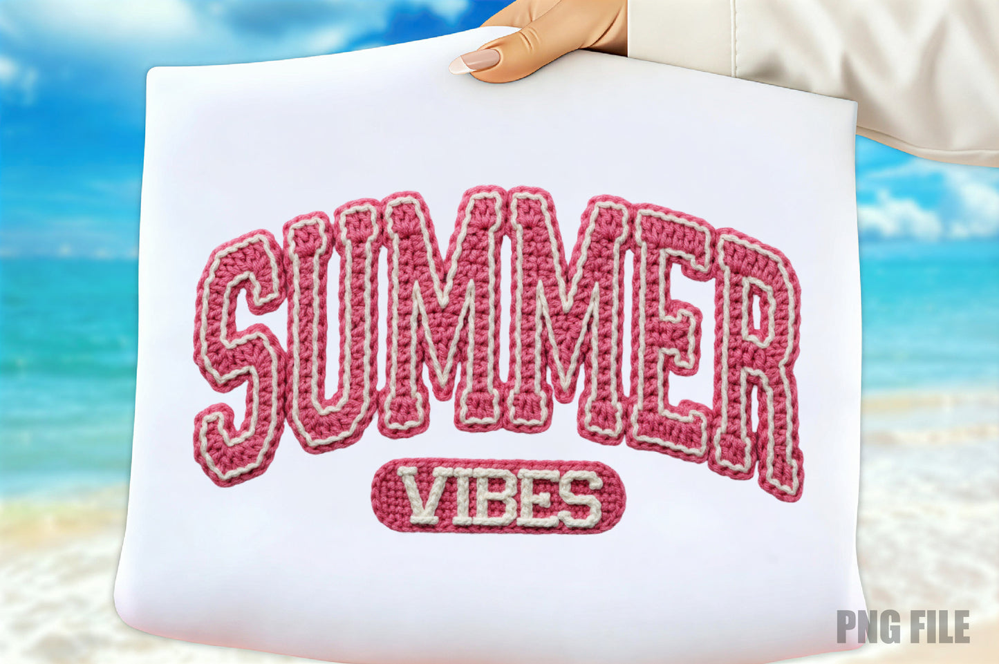Summer Vibes PNG, Crochet Yarn Lettering Beach Summer Sublimation Design