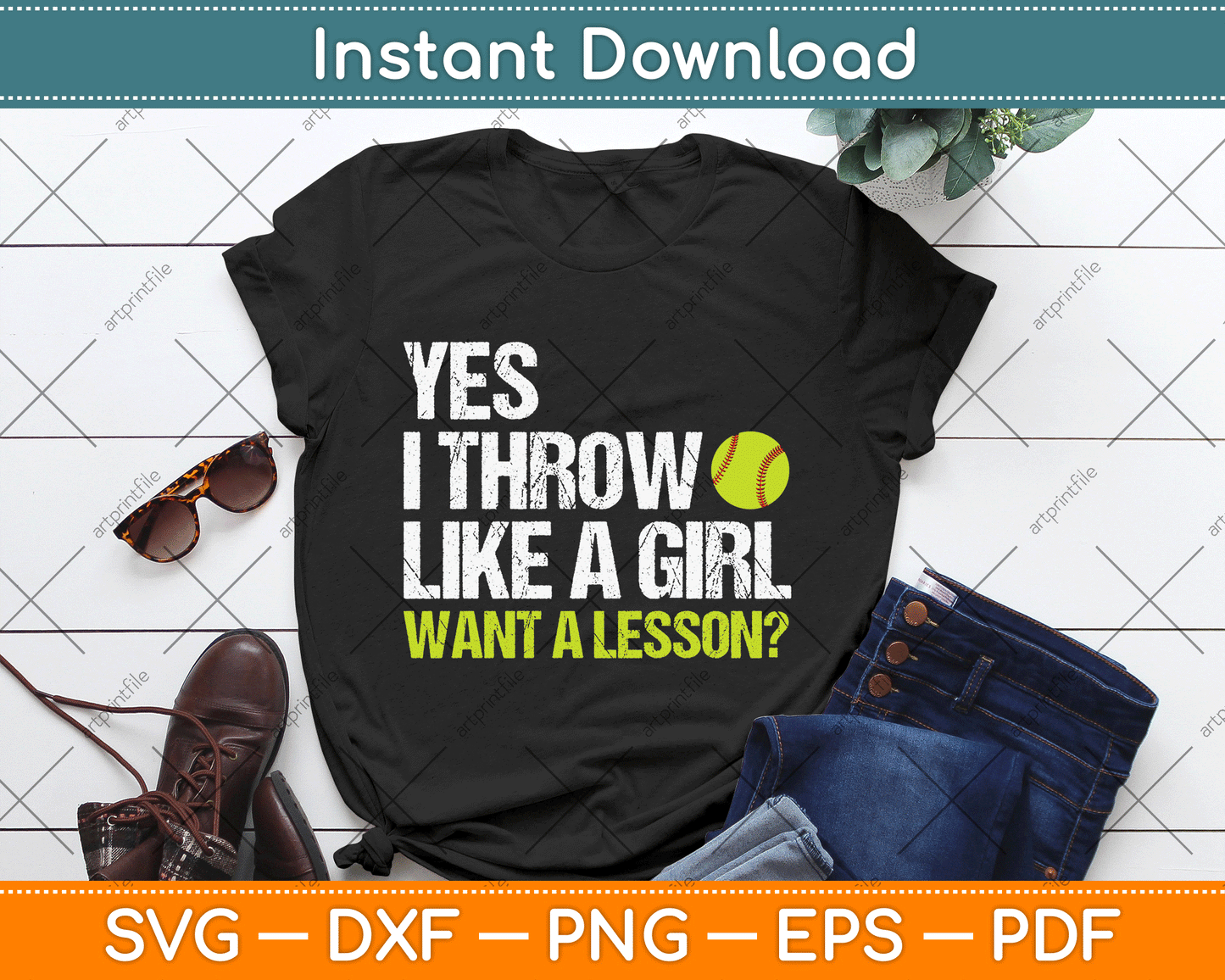 Yes I Throw Like A Girl Want A Lesson Softball SVG PNG Digital Cutting File