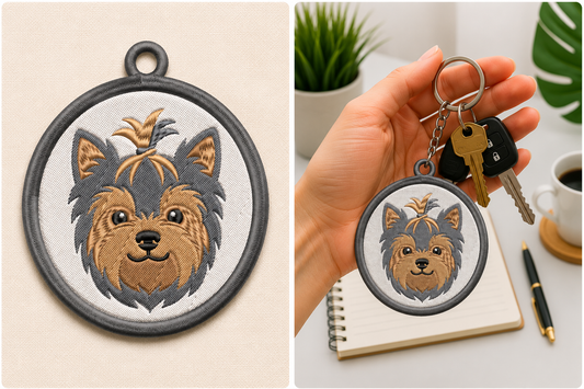 Yorkie Dog Keychain Embroidery Design