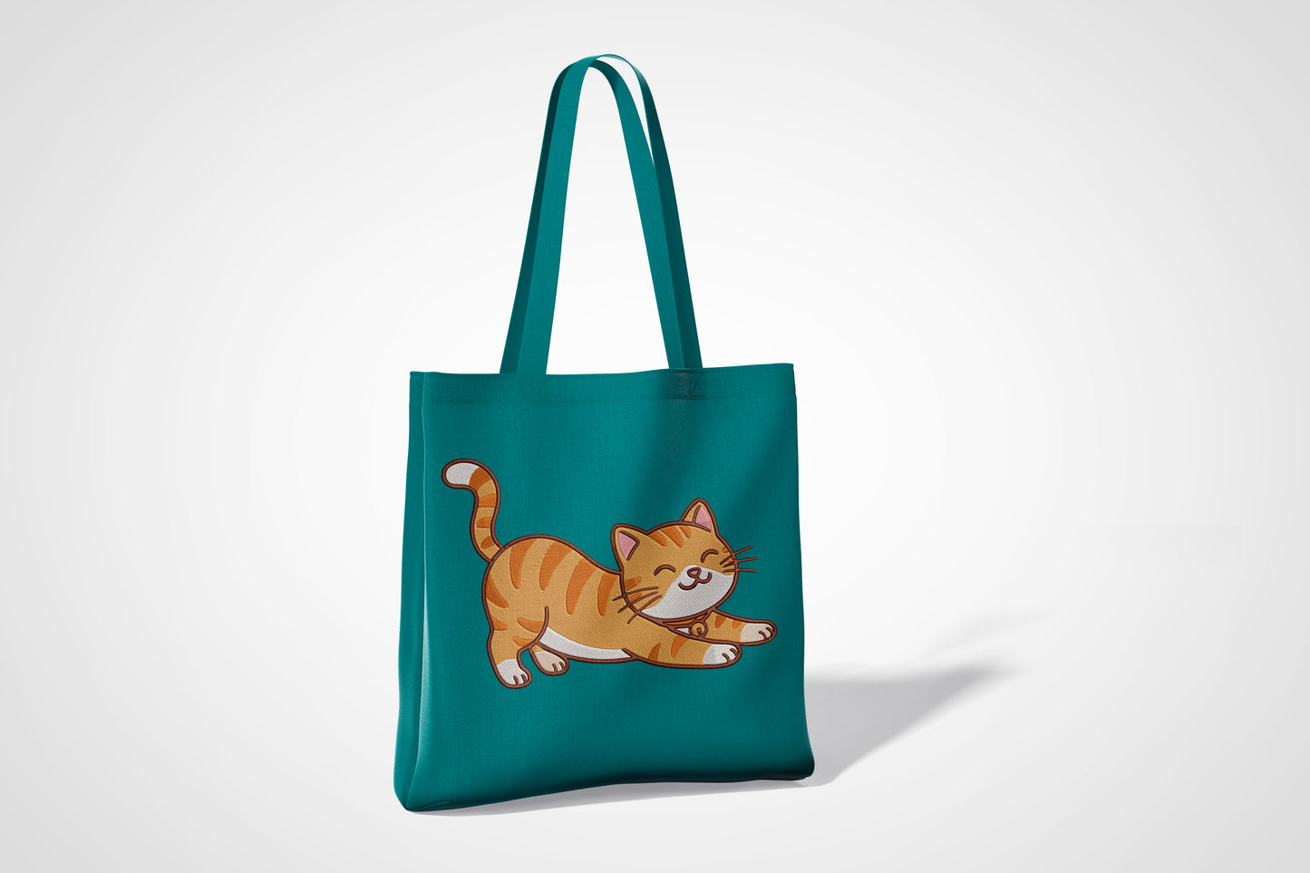 Cute Orange Cat Embroidery Design, Adorable Stretching Cat Machine Embroidery Pattern, Cute Tabby Cat Embroidery Design