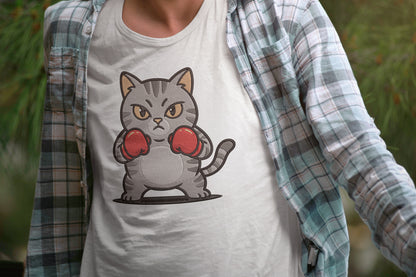 Cute Boxing Cat Embroidery Design, Funny Cat Machine Embroidery Pattern, Adorable Boxer Cat Embroidery Design