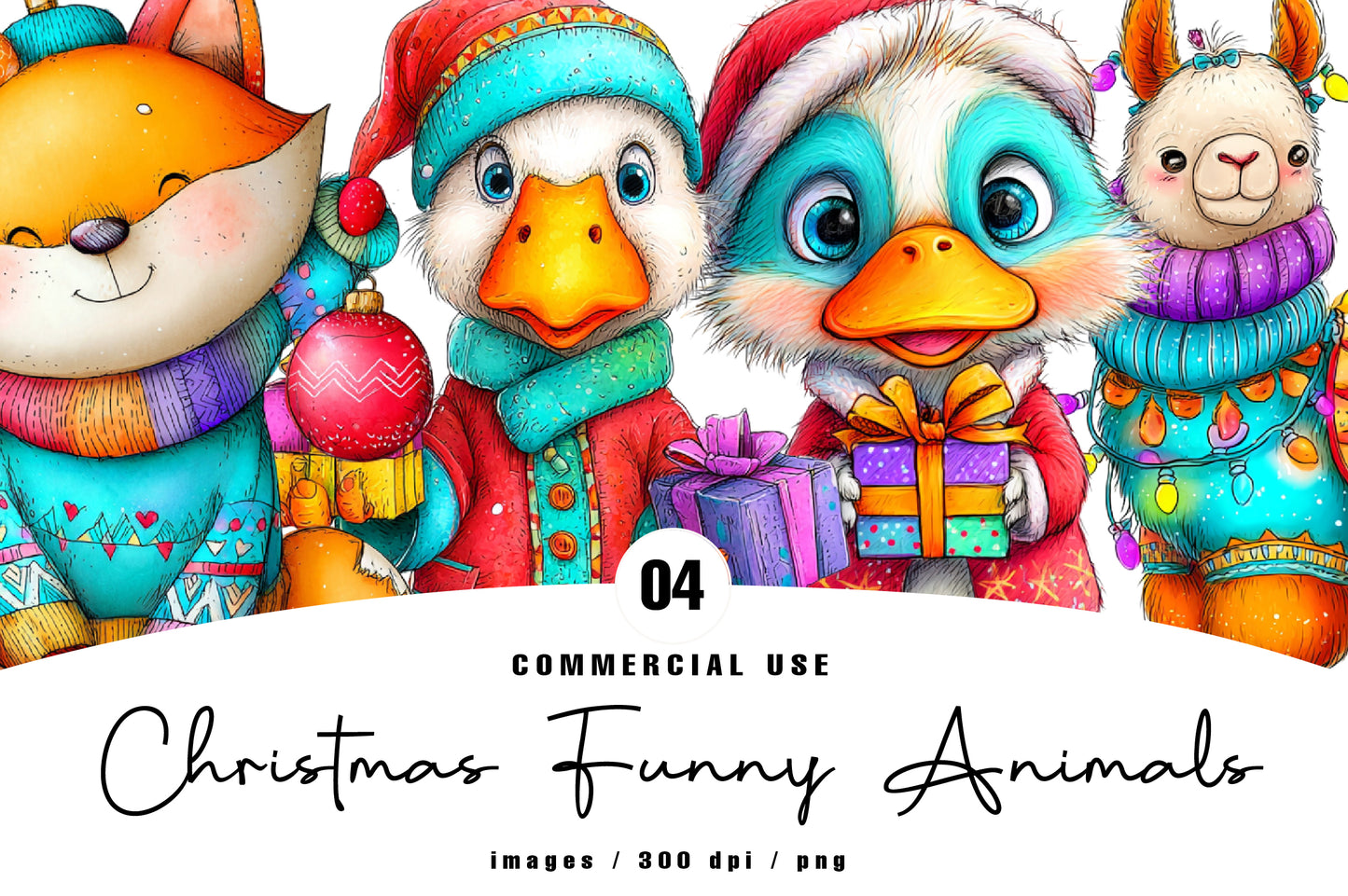 Christmas Funny Animals Clipart PNG