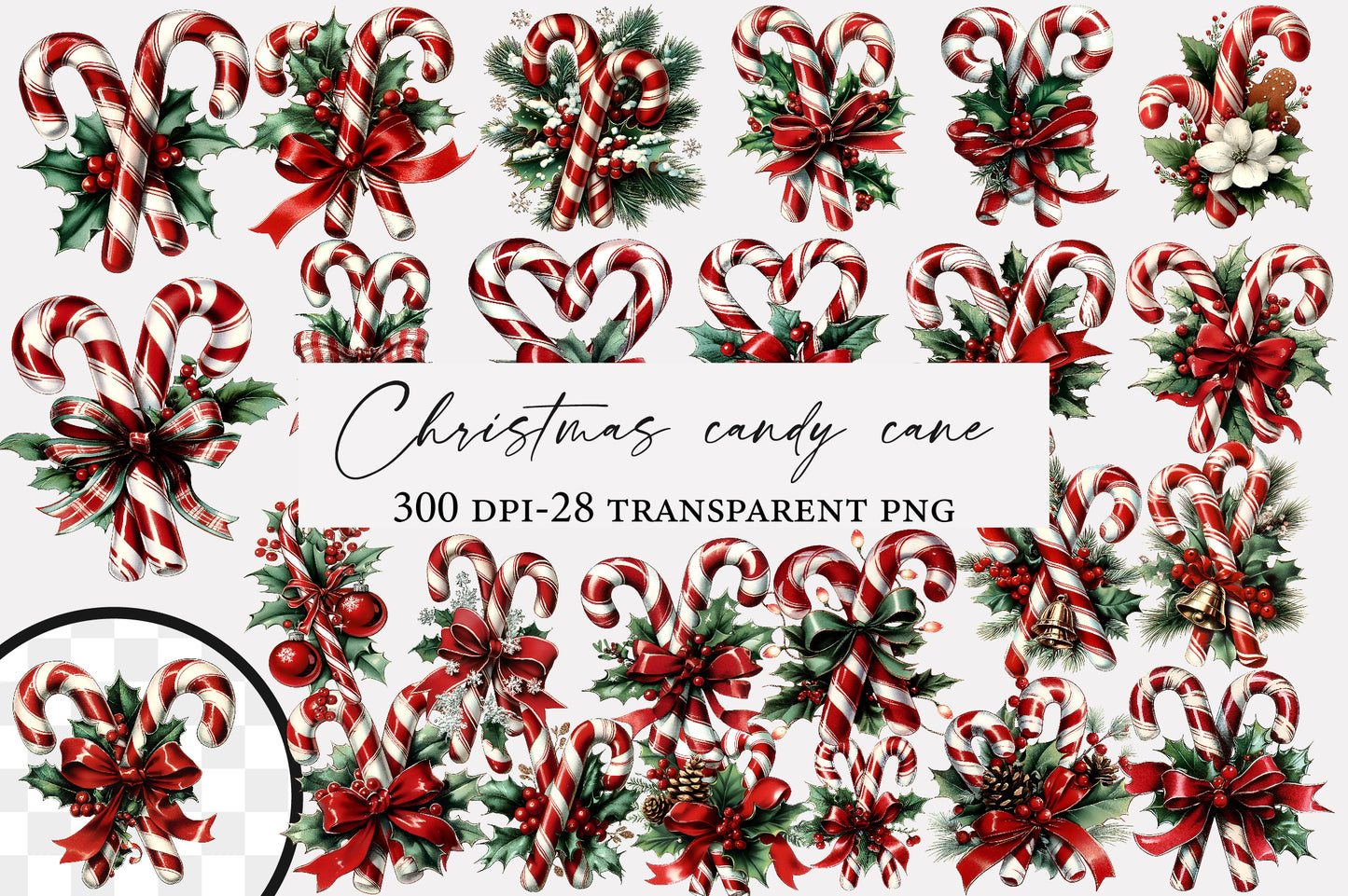 Christmas Candy Cane Clipart PNG Candy Cane Sublimation Bundle