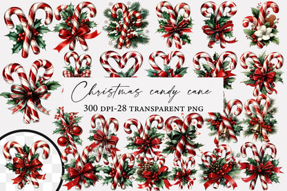 Christmas Candy Cane Clipart PNG Candy Cane Sublimation Bundle