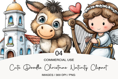 Cute Doodle Christmas Nativity Clipart PNG