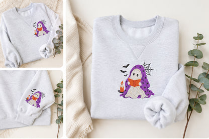 Cute Ghost Reading Embroidery Design