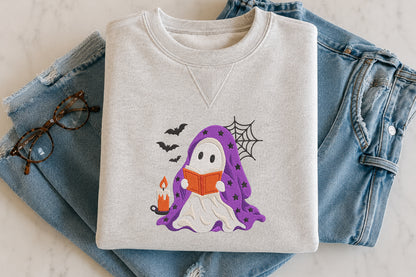 Cute Ghost Reading Embroidery Design