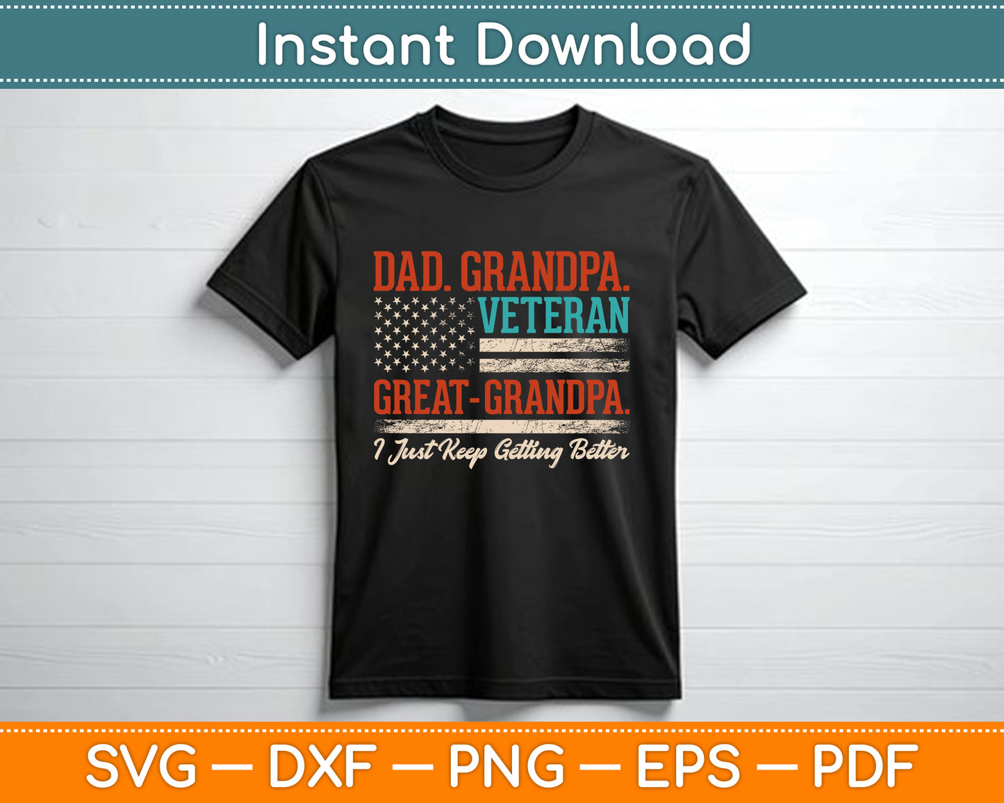 Grandpa Veteran Great Grandpa USA Flag Papa Father's Day SVG Design