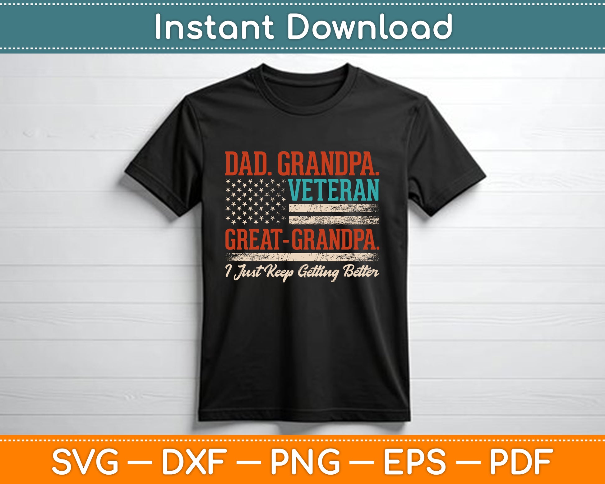 Grandpa Veteran Great Grandpa USA Flag Papa Father's Day SVG Design