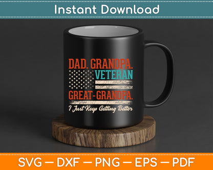 Grandpa Veteran Great Grandpa USA Flag Papa Father's Day SVG Digital Cutting File