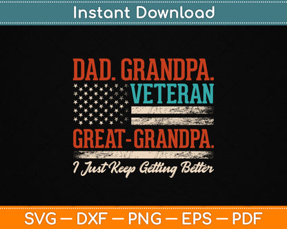 Grandpa Veteran Great Grandpa USA Flag Papa Father's Day SVG File