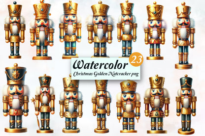 23 Christmas Golden Nutcracker PNG Watercolor Clipart Bundle Holiday