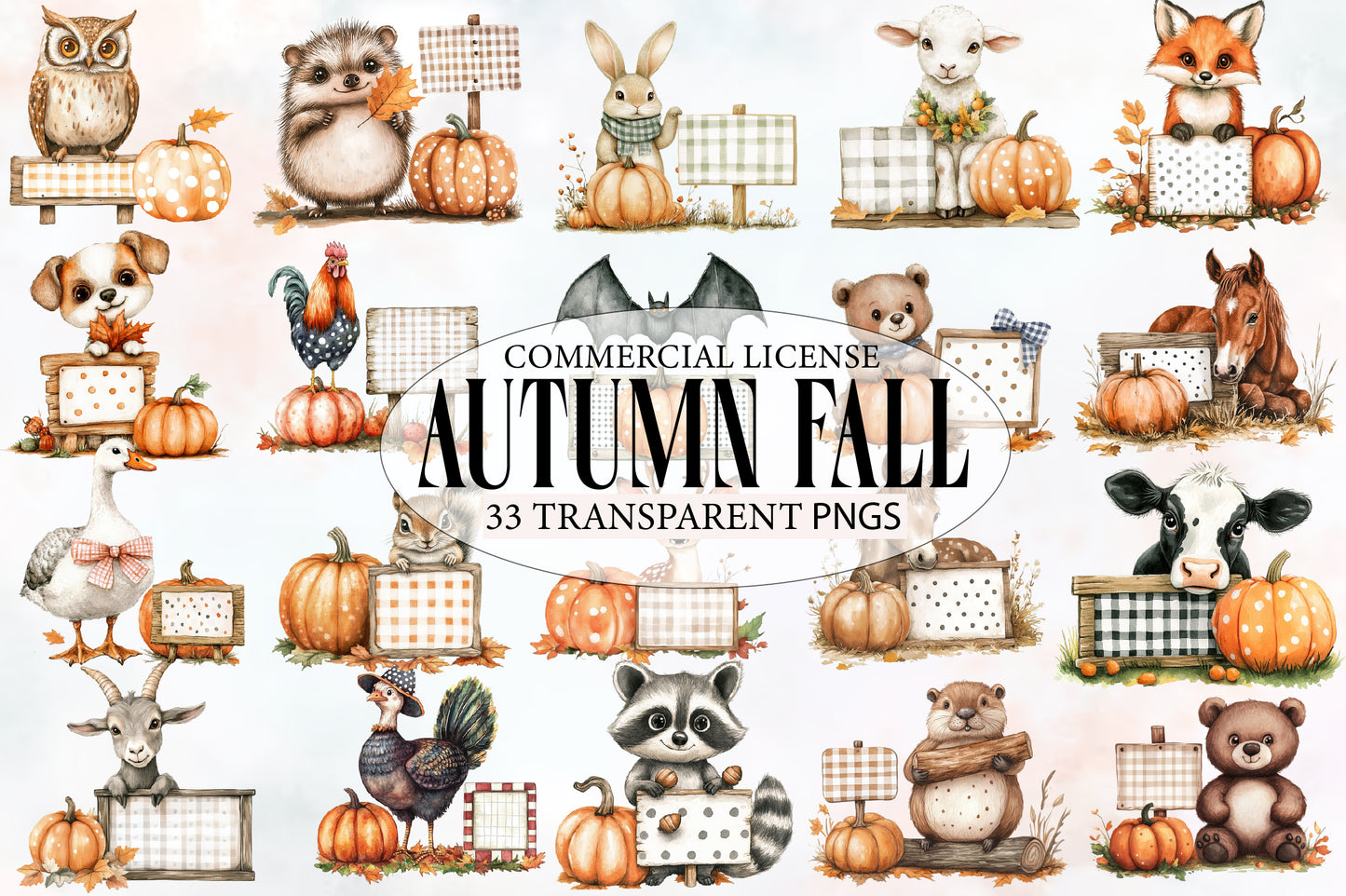 Autumn Fall Sublimation Clipart PNG Bundle | Watercolor Cozy Harvest Clipart | Rustic Fall Season PNG