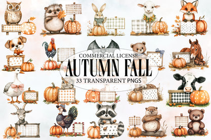 Autumn Fall Sublimation Clipart PNG Bundle | Watercolor Cozy Harvest Clipart | Rustic Fall Season PNG