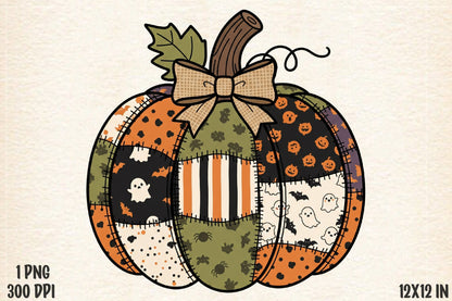 Patchwork Halloween Pumpkin Sublimation PNG
