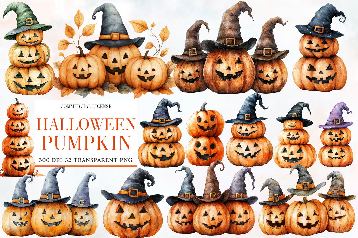 Halloween Pumpkin Clipart PNG | Witch Hat Jack O Lanterns, Halloween Pumpkin Stack Clipart