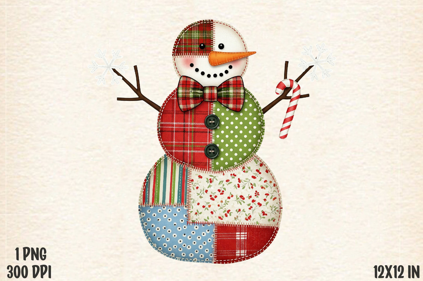 Patchwork Snowman Christmas Sublimation PNG