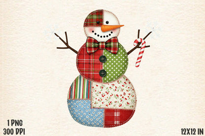 Patchwork Snowman Christmas Sublimation PNG