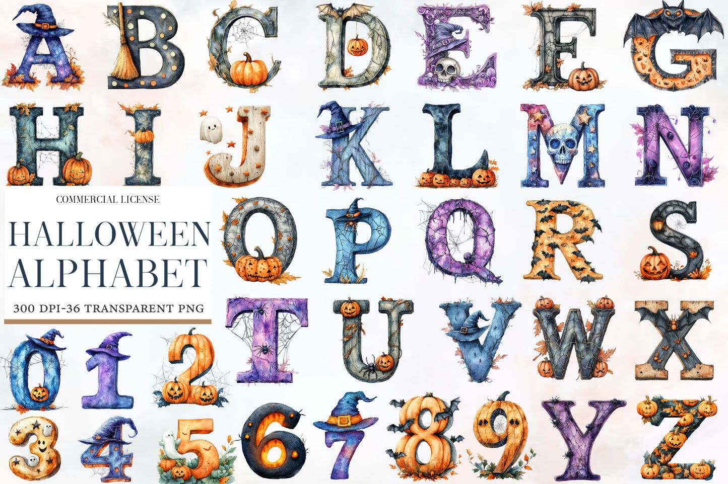 Halloween Alphabet Clipart PNG Bundle | Spooky Halloween Letters A-Z, Gothic Alphabet PNG