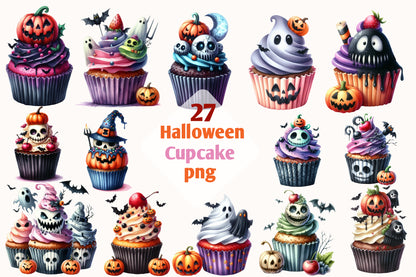 27 Halloween Cupcake PNG Cute Spooky Cupcake Clipart Bundle