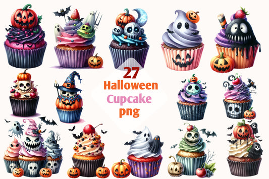 27 Halloween Cupcake PNG Cute Spooky Cupcake Clipart Bundle