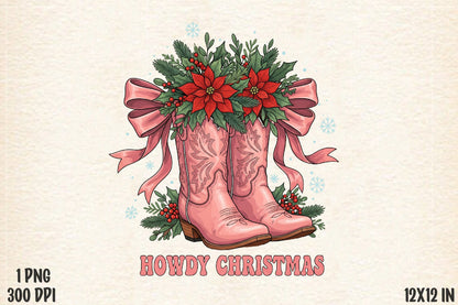 Pink Cowgirl Christmas Boots Howdy Christmas PNG