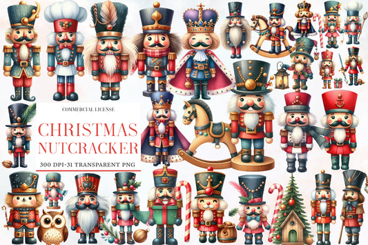 Christmas Nutcracker Clipart PNG Bundle | Watercolor Cute Nutcracker Christmas Clipart | Festive Holiday Sublimation PNG