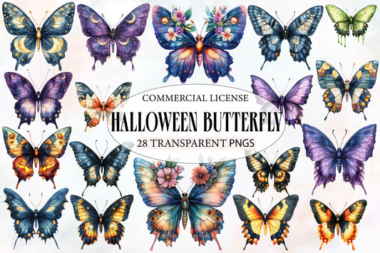Halloween Butterfly Clipart PNG Bundle | Gothic Butterfly PNG, Spooky Butterfly Clipart