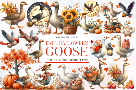 Fall Halloween Goose PNG Bundle | Cute Goose Clipart, Autumn Goose PNG