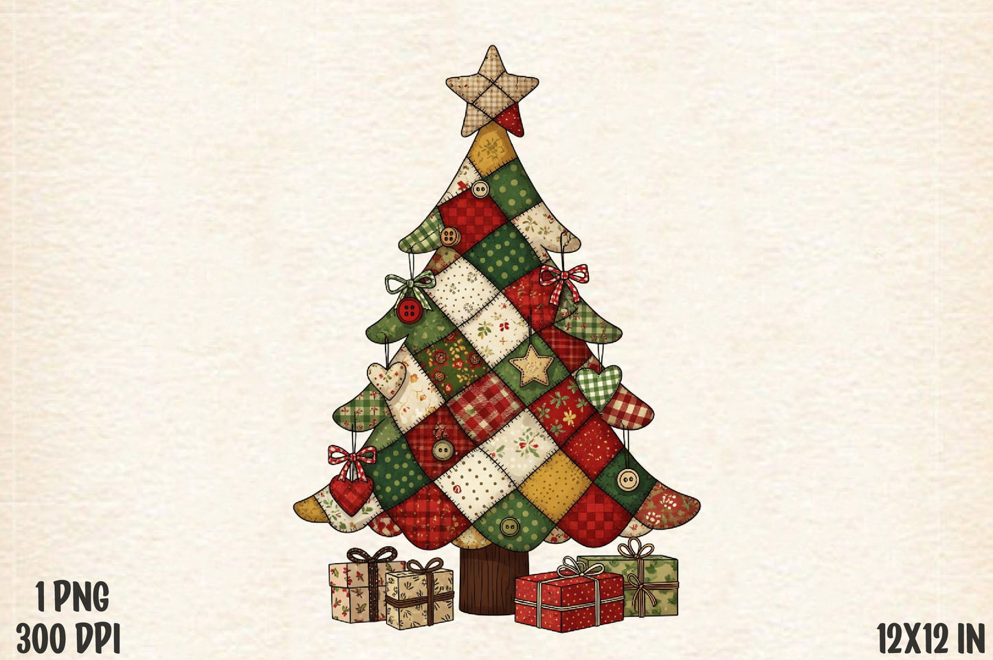 Patchwork Christmas Tree Sublimation PNG
