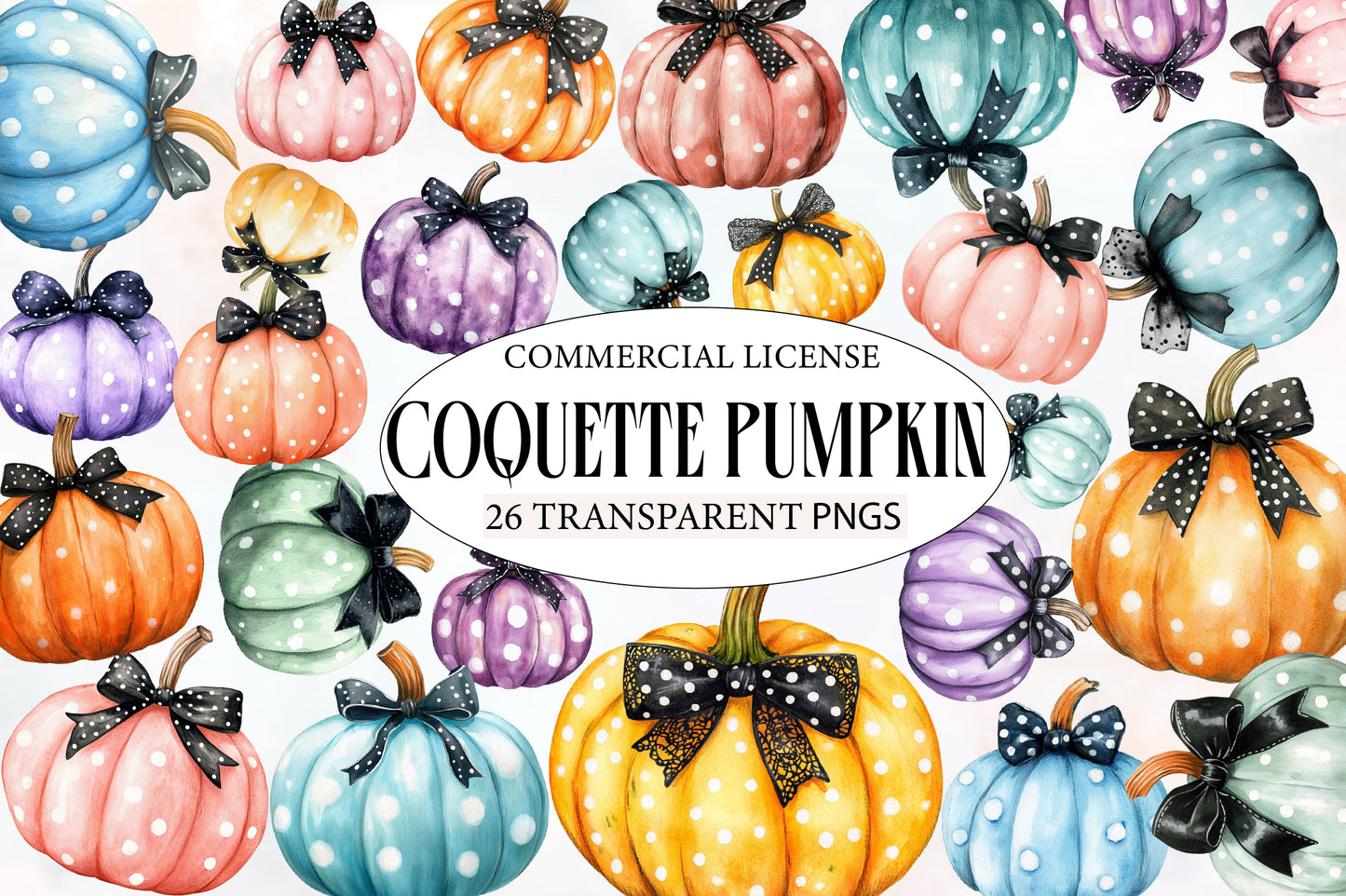 Coquette Pumpkin PNG Bundle | Black Bow & Polka Dot Pumpkin Clipart