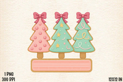 Cute Christmas Tree PNG Pink Green Pastel Holiday Sublimation