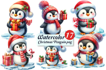 Christmas Penguin PNG Bundle | Watercolor Christmas Penguin, Cute Winter Penguin & Holiday Penguin Clipart