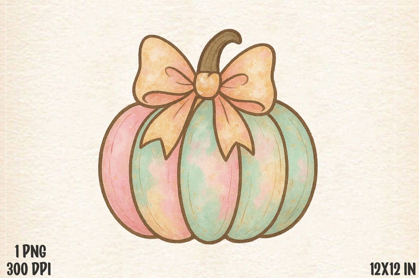 Pastel Halloween Pumpkin Bow PNG Sublimation Design